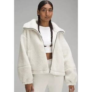 Lululemon Womens Cinchable Fleece Sherpa Zip Jacket White Opal Size 8 W3FBIS